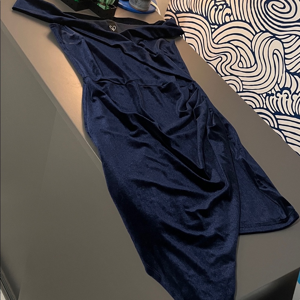 Windsor Velvet Navy Off-the-Shoulder Dress